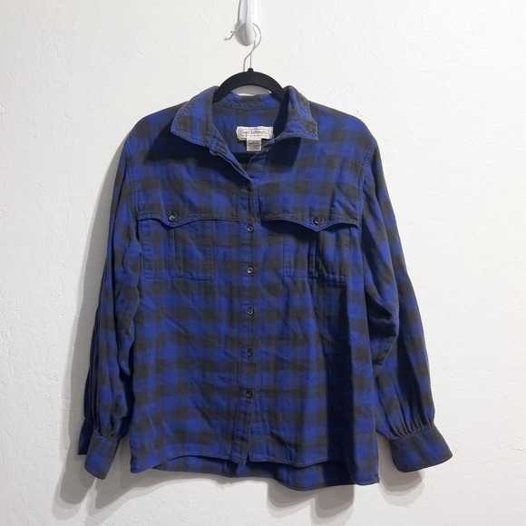 GAP Tops - Vintage Gap 80s Plaid Flannel Button Buffalo Plaid Down Shirt Large Blue Classic